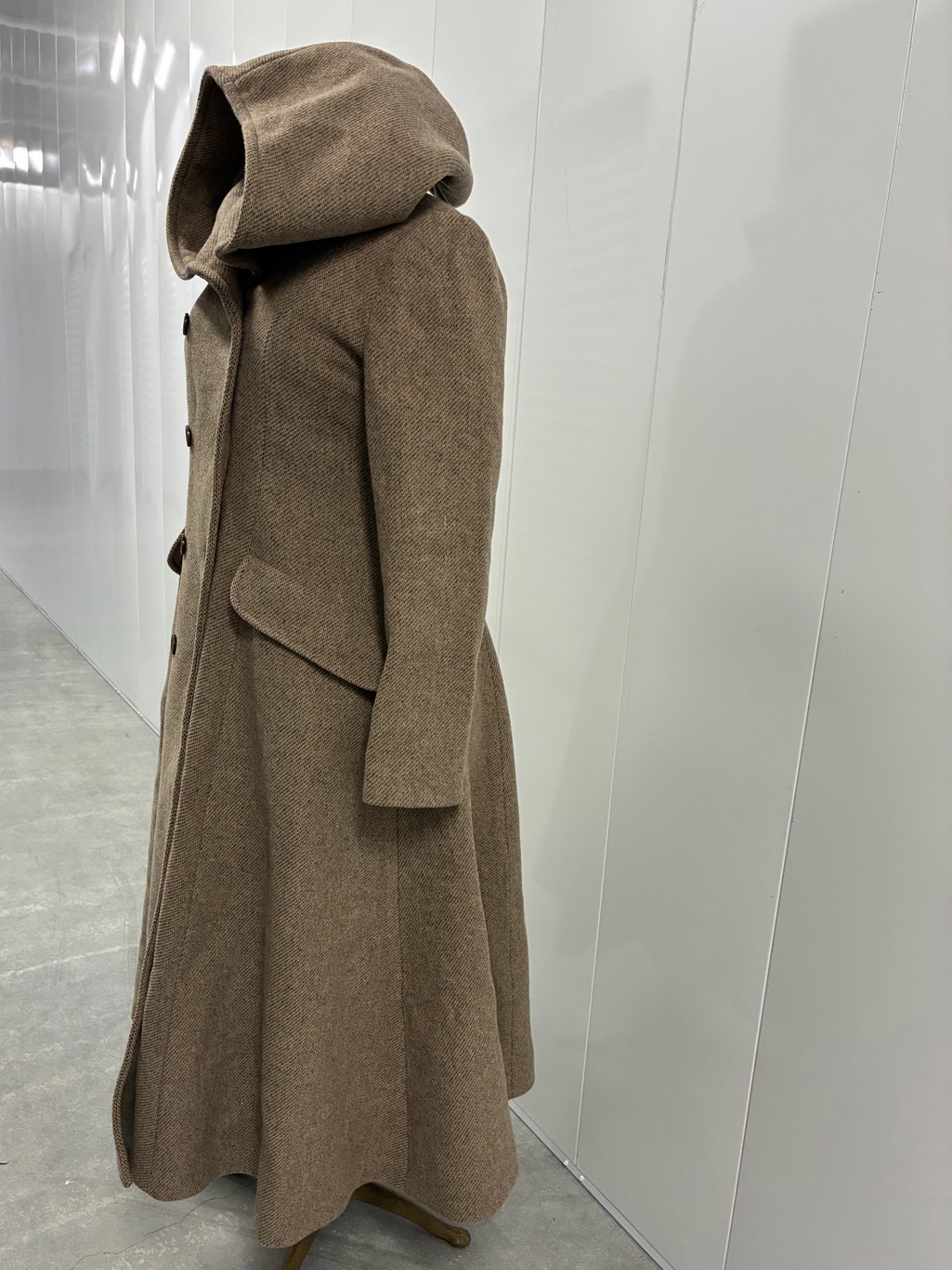 Linennaive Trista 24 100% Twill Wool Hooded Coat Taupe Gray Small — image 3 of 8